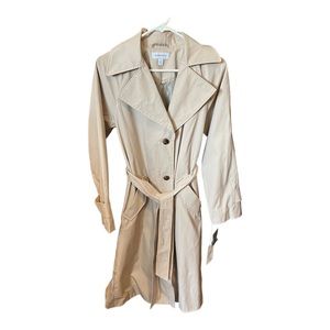 NWT Nordstrom Sz XS Bi-Material Lined Light & Grey Classic Belted Trench Coat